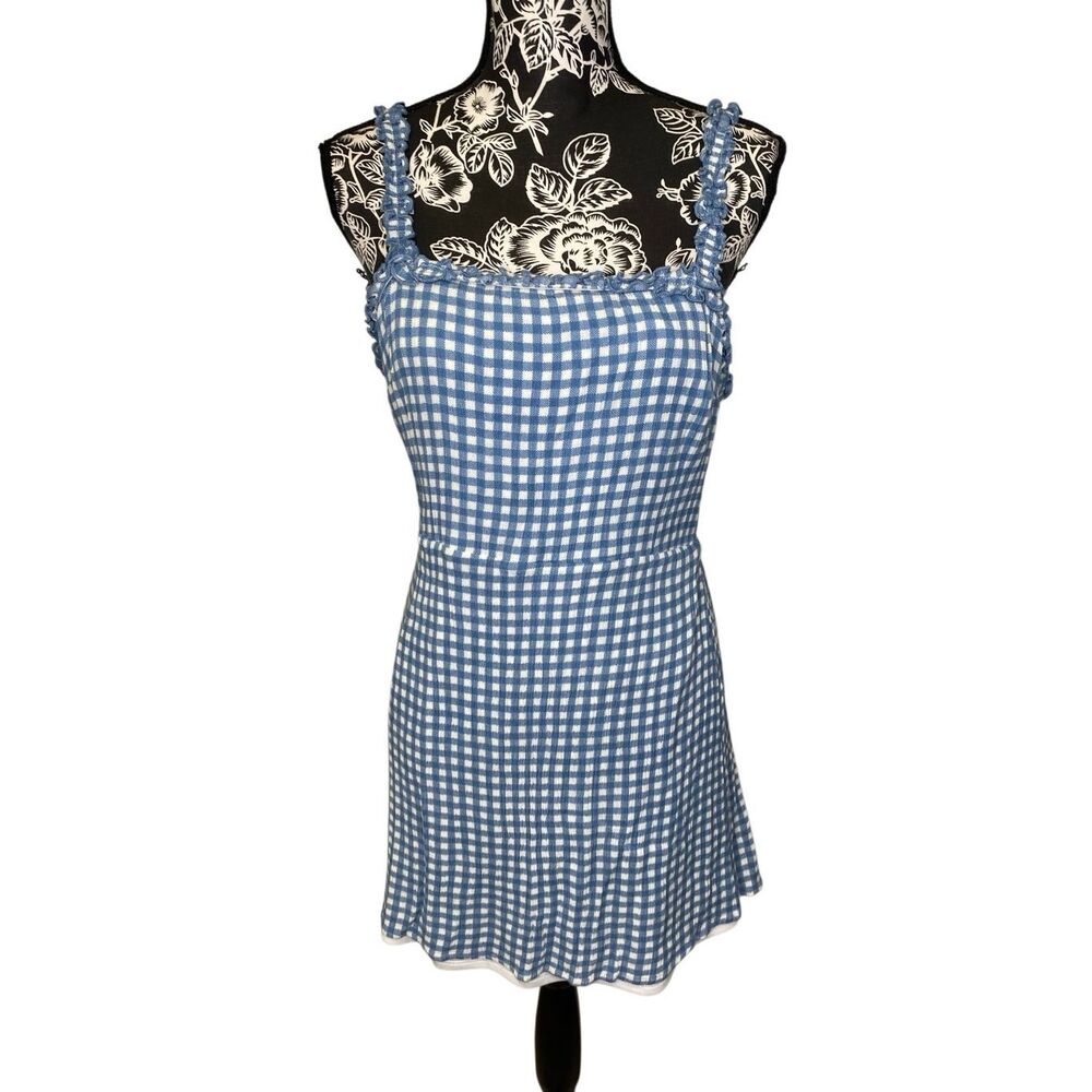 Sadie & Sage Blue White Gingham Mini Dress Cottagecore Picnic Sundress Summer
